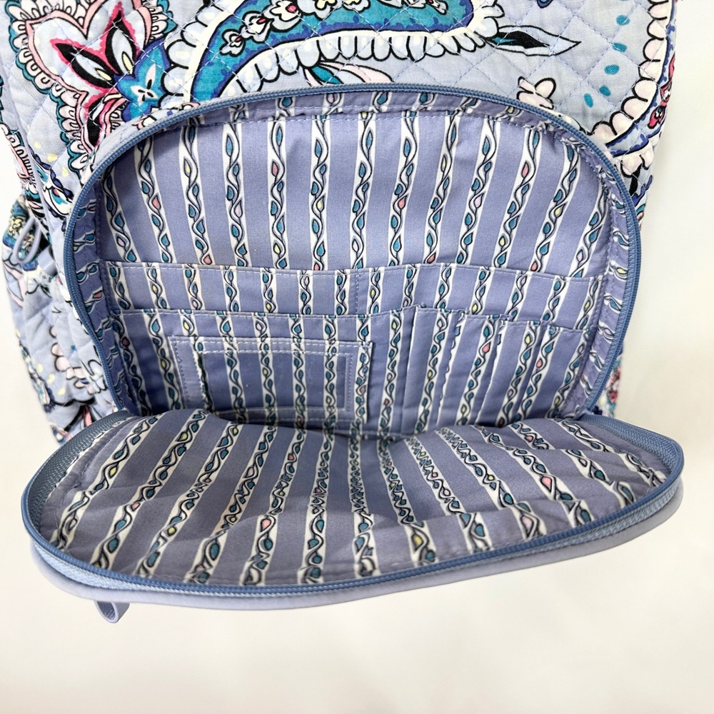 Vera Bradley Iconic Campus Backpack Makani Paisley Blue Quilted Cotton Student - Picture 9 of 10